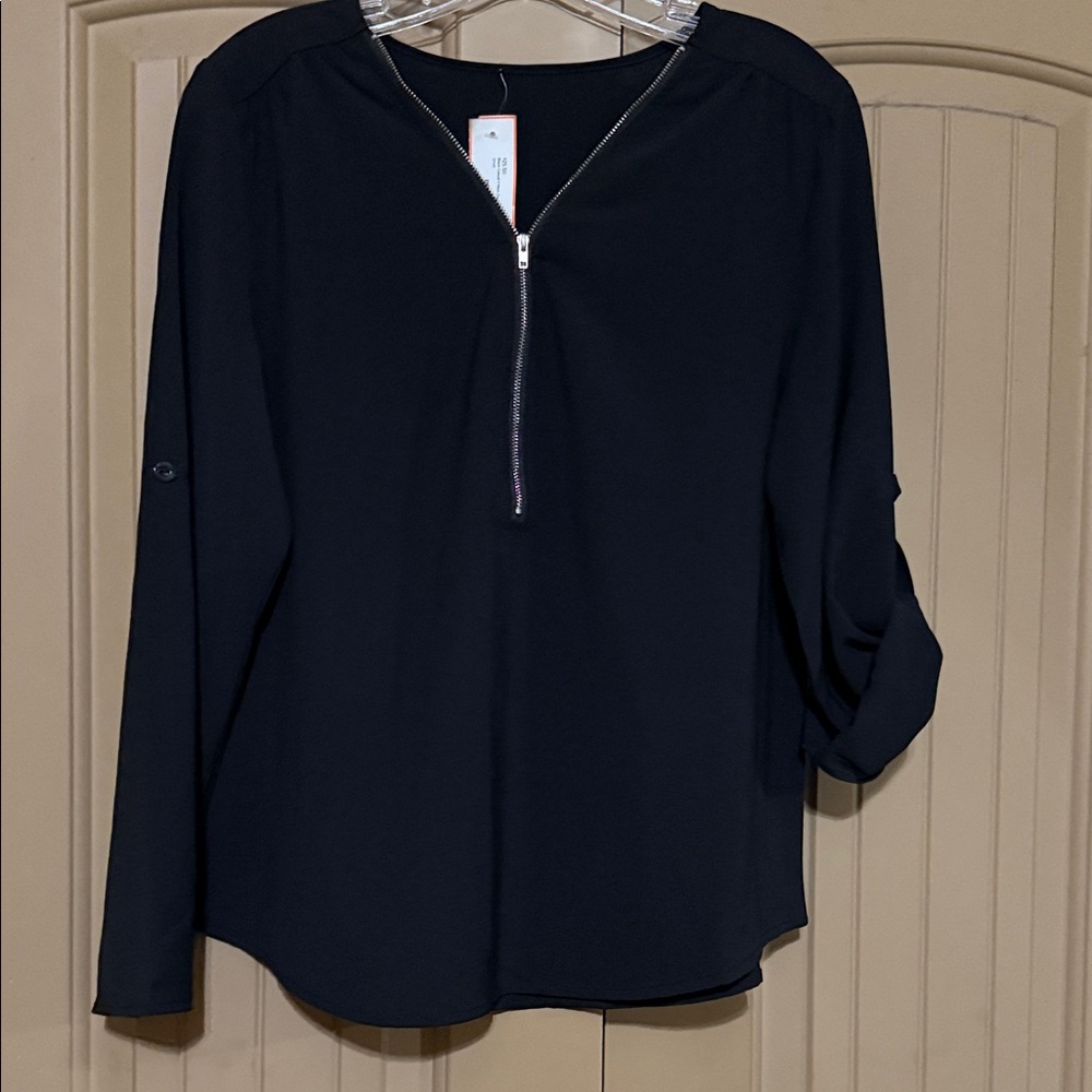 Just USA Black Zip-Front Blouse